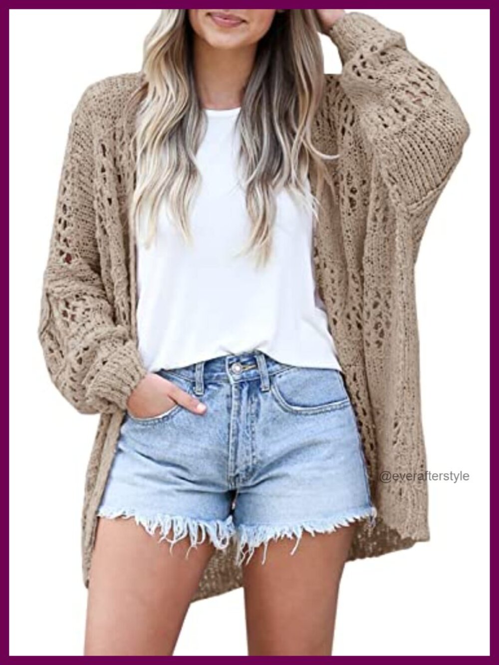 Women's Crochet Knit Cardigan Sweater Boho Oversized Open Front Kimono Long